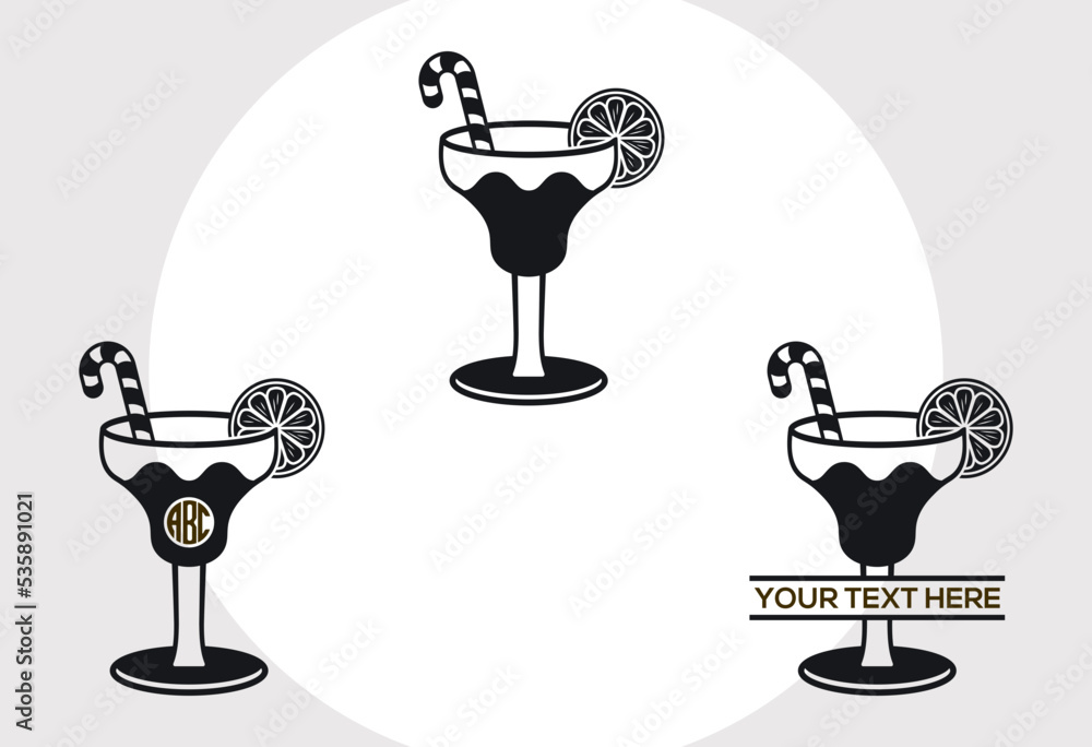 Martini Glass Svg Monogram, Margarita Glass Svg, Wine Glass Svg