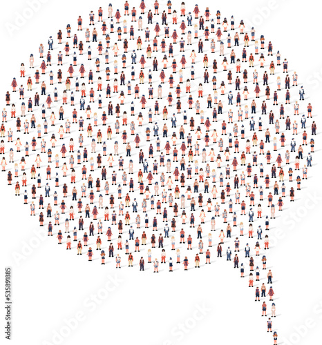 Large group of people silhouette crowded together in speech bubble shape isolated on white background. Vector illustration