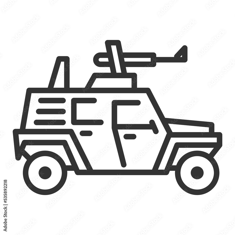Infantry mobility vehicle icon. Bushmaster protected mobility car sign. Flat style vector illustration isolated on white background