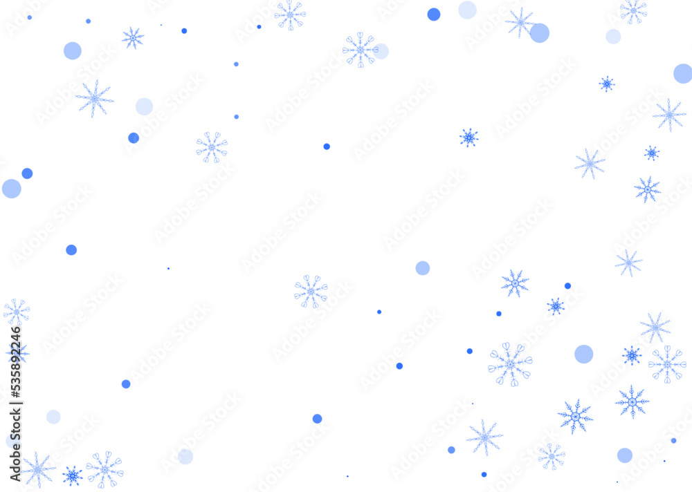 Snowflakes. Snow, snowfall. Falling scattered blue snowflakes on a white background. Vector Snowflakes. Snow, snowfall. Falling scattered blue snowflakes on a white background. Vector
