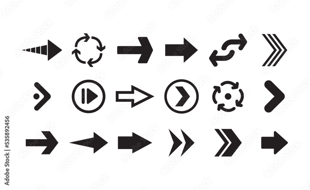 Arrow vector pictogram. Icon set of arrows.