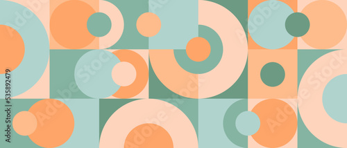 Trendy seamless geometric background with circles in retro
scandinavian style, modern cover pattern. Graphic pattern of simple shapes in pastel colors, abstract mosaic.