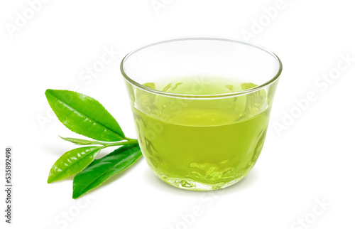 グラス 緑茶 飲み物 イラスト リアル 茶葉あり