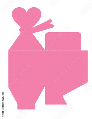 Heart top ribbon box template - gift box, treat box