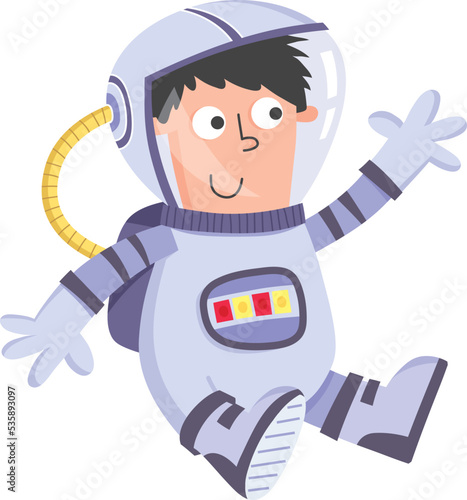 Cute cartoon vector illustration of a happy fun astronaut in a spacesuit.