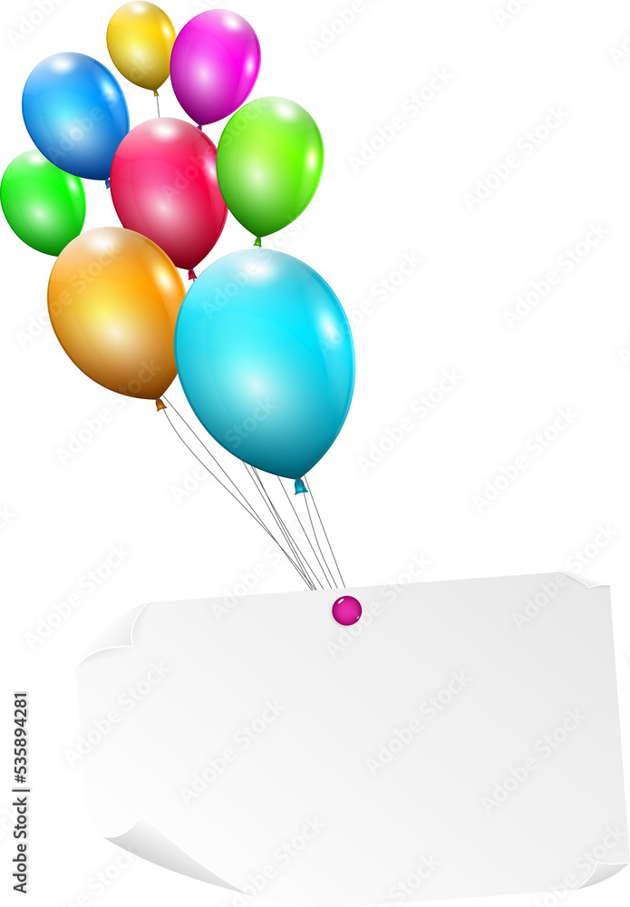 Multicolored balloons with paper card Multicolored balloons with paper card