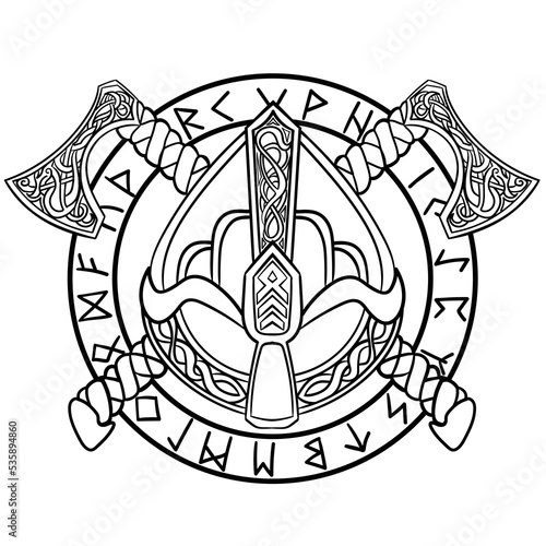 Viking Shield and Axes,with futhark runes VECTOR