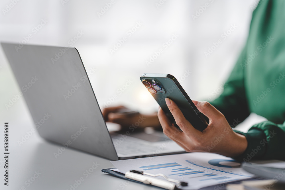 Fototapeta premium Auditing Concept of Financial Auditor and Secretary Make a financial planning report Financial Document Checker