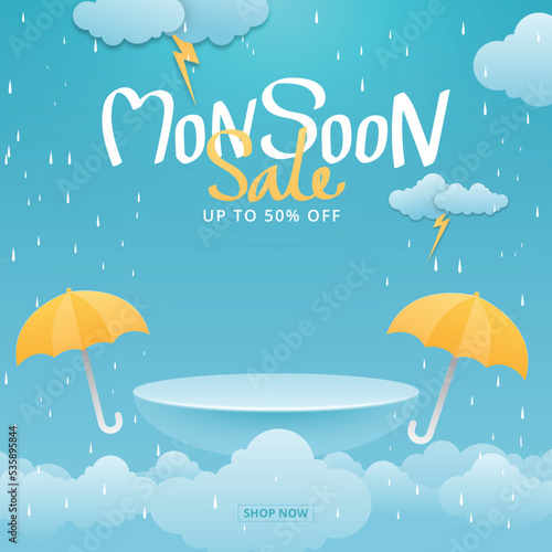 monsoon sale banner with rain background. photo