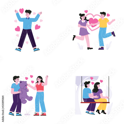 Pack of Couple Romance Flat Illustrations