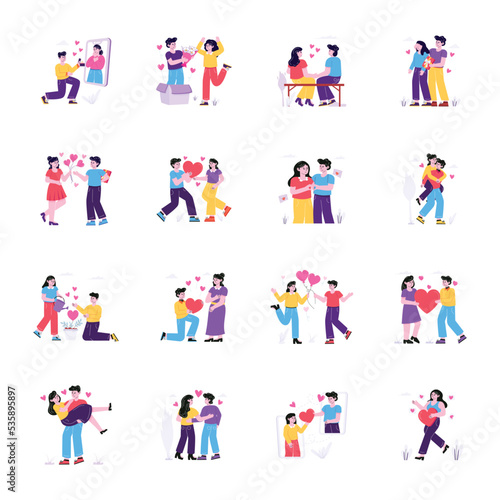 Pack of Couple Romance Flat Illustrations 

