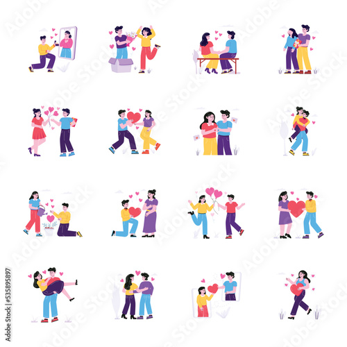 Pack of Couple Romance Flat Illustrations