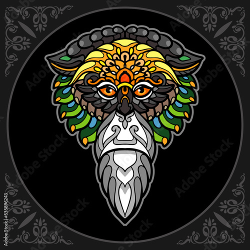 Colorful monkey head mandala arts isolated on black background