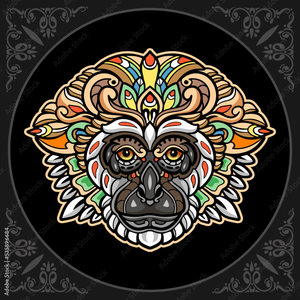 Obraz premium Colorful monkey head mandala arts isolated on black background