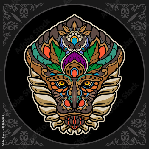 Colorful monkey head mandala arts isolated on black background