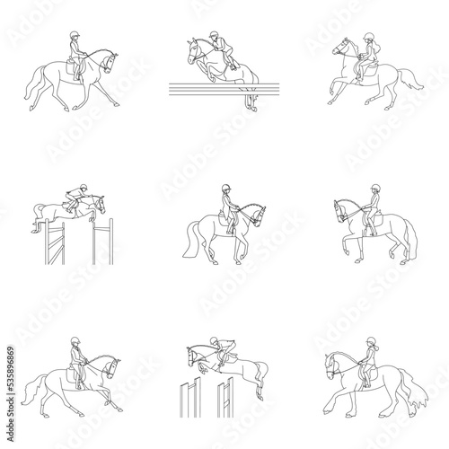 Equestrian sport doodle illustration - show jumping, dressage,, hobby