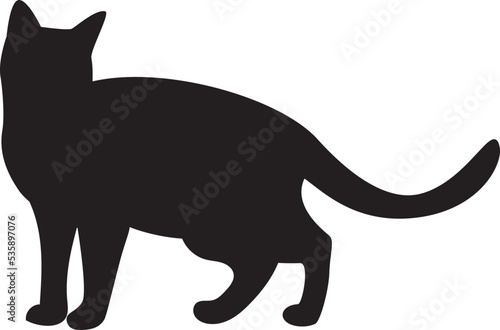 Simple black hand-drawn silhouette cartoon sketch of a pet cat doll standing © Momcilo