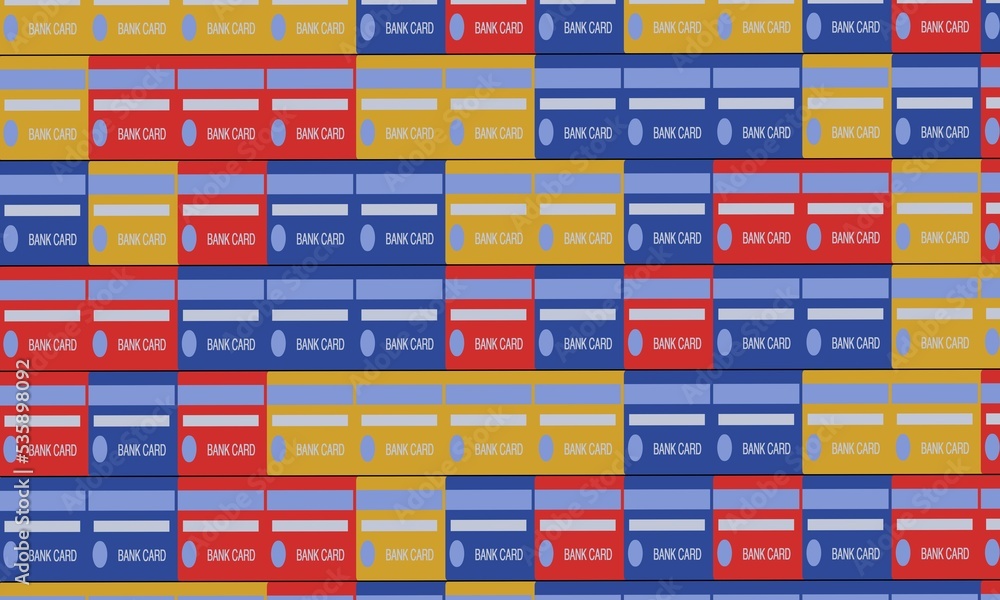 Obraz premium Background image of bank plastic cards in cartoon style.
