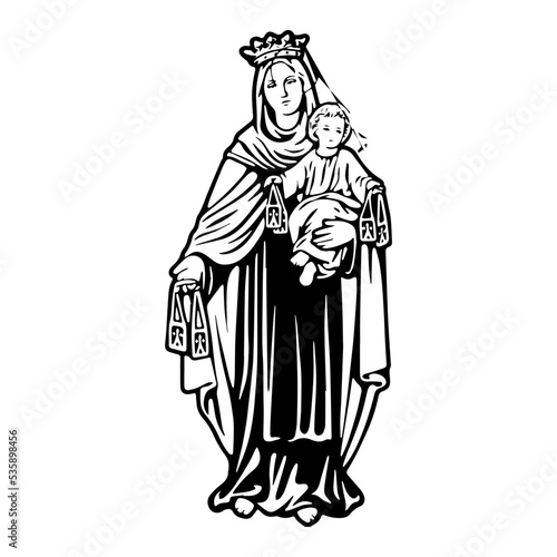 Illustration of Our Lady of Mount Carmel, or Virgin of Carmel, is the title given to the Blessed Virgin Mary in her role as patroness of the Carmelite Order. photo