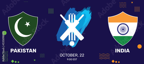 Pakistan vs India Cricket match tournament concept background editable with time and shapes. Cricket fixture backdrop