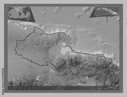 Holguin, Cuba. Grayscale. Labelled points of cities photo