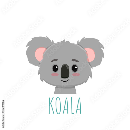 Cute cartoon koala bear face.Koala icon.