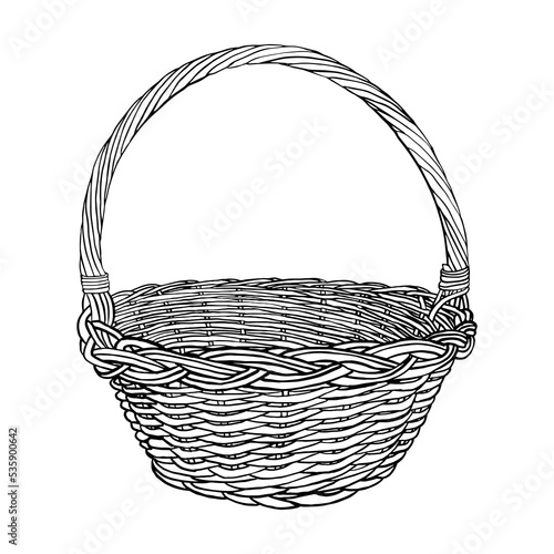 Stock vector wicker basket hand drawn sketch style illustration