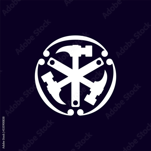 Triple hammer logo template with geometric japanes kamon line art illustration in flat design monogram symbol