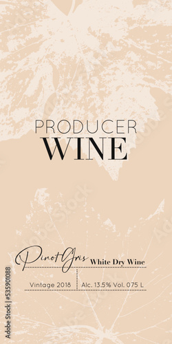 Wine Label Design with grape leaf for red dry, white, semi-sweet merlot, cabernet. Universal package template