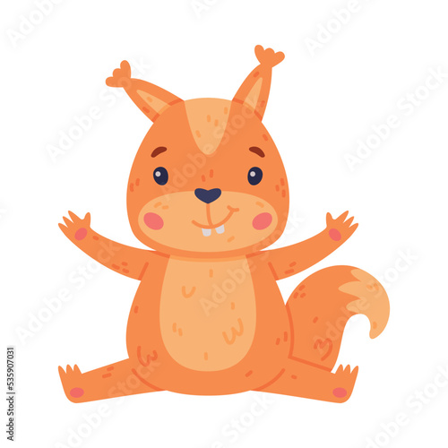 Funny Squirrel Character with Bushy Tail Sitting with Open Paws Vector Illustration