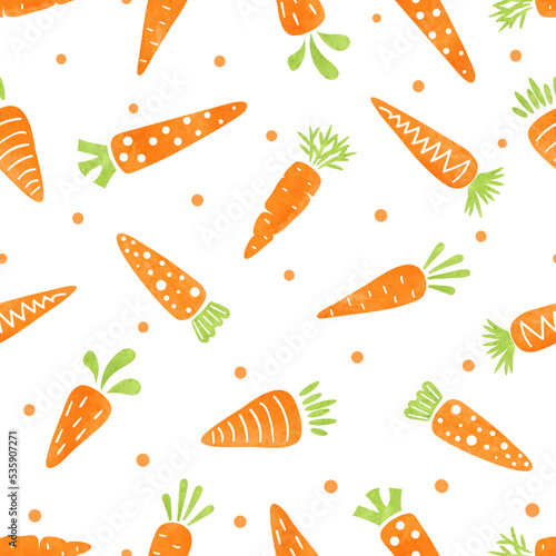 Seamless cartoon carrots pattern. Vector organic watercolor food background