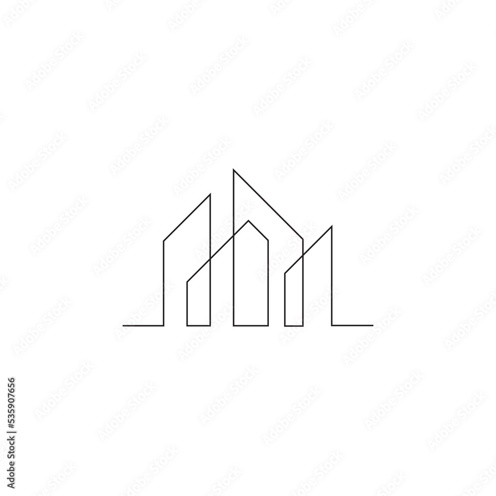 continuous line drawing of house residential building concept logo symbol construction vector illustration simple. continuous line drawing of house residential building concept logo symbol construction vector illustration simple.