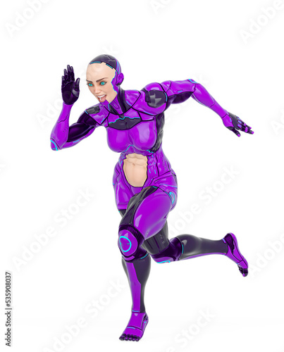 super cyborg girl is running fast like a hero