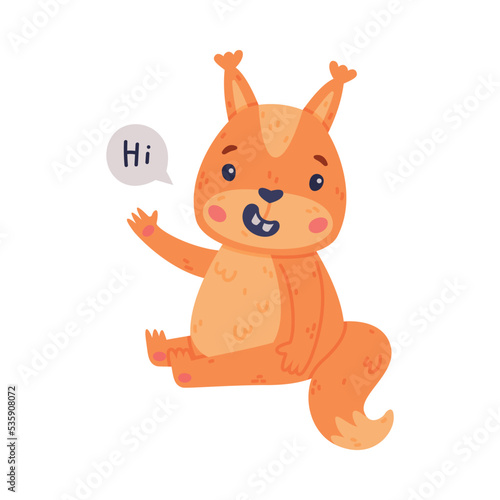 Funny Squirrel Character with Bushy Tail Sitting and Greeting Saying Hi Vector Illustration