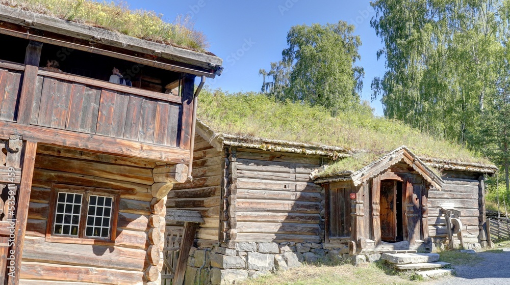 vieilles maisons traditionnelles en Norvège, village ancien norvégien