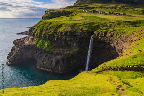 Múlafossur (always thought it was named Gásadalur) is a gorgeous waterfall near the small village Gásadalur, on the Island Vágar in Faroe Islands.