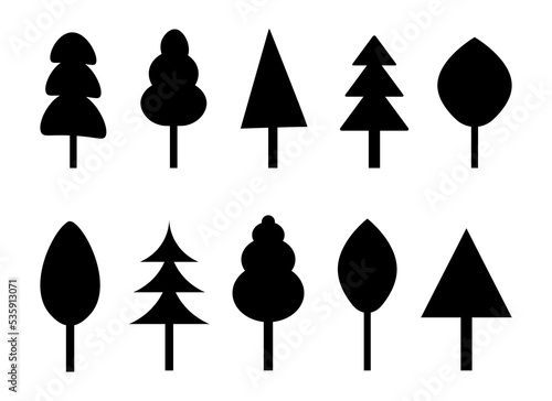 Collection of trees illustrations. Green tree nature healthy illustration . Set of different green trees simple and minimalist vector illustration 