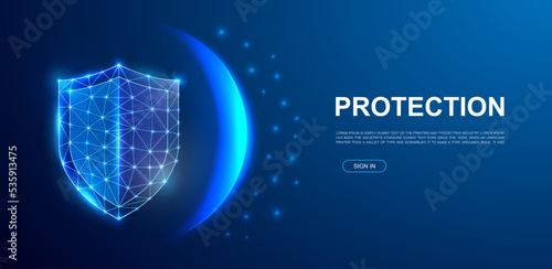 Shield 3d polygonal symbol for website template. Low poly Cyber security illustration for homepage design. Antivirus design illustration concept.