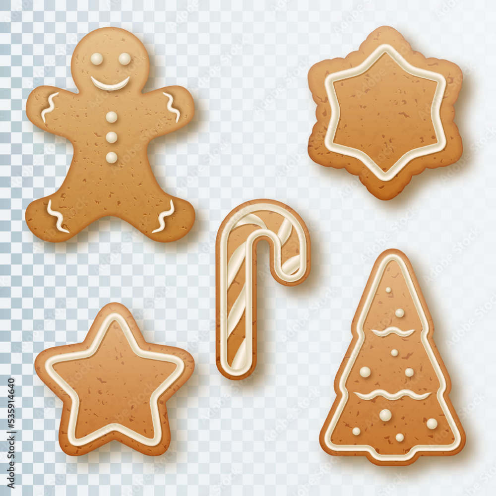 Christmas gingerbread cookies. Set of various shapes man, snowflake, tree, candy and star. Collection gingerbread cookies figures Christmas gingerbread cookies. Set of various shapes man, snowflake, tree, candy and star. Collection gingerbread cookies figures