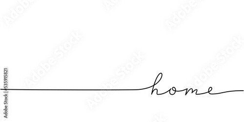 Home word - continuous one line with word. Minimalistic drawing of phrase illustration.