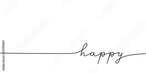 Happy word - continuous one line with word. Minimalistic drawing of phrase illustration.