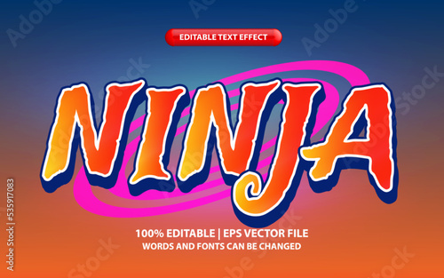 Ninja editable text effect template, 3d cartoon anime style text