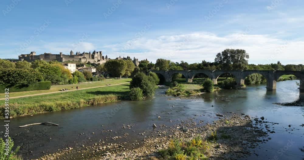 Carcassonne and the Pont Vieux crossing the river Aude, France Carcassonne and the Pont Vieux crossing the river Aude, France