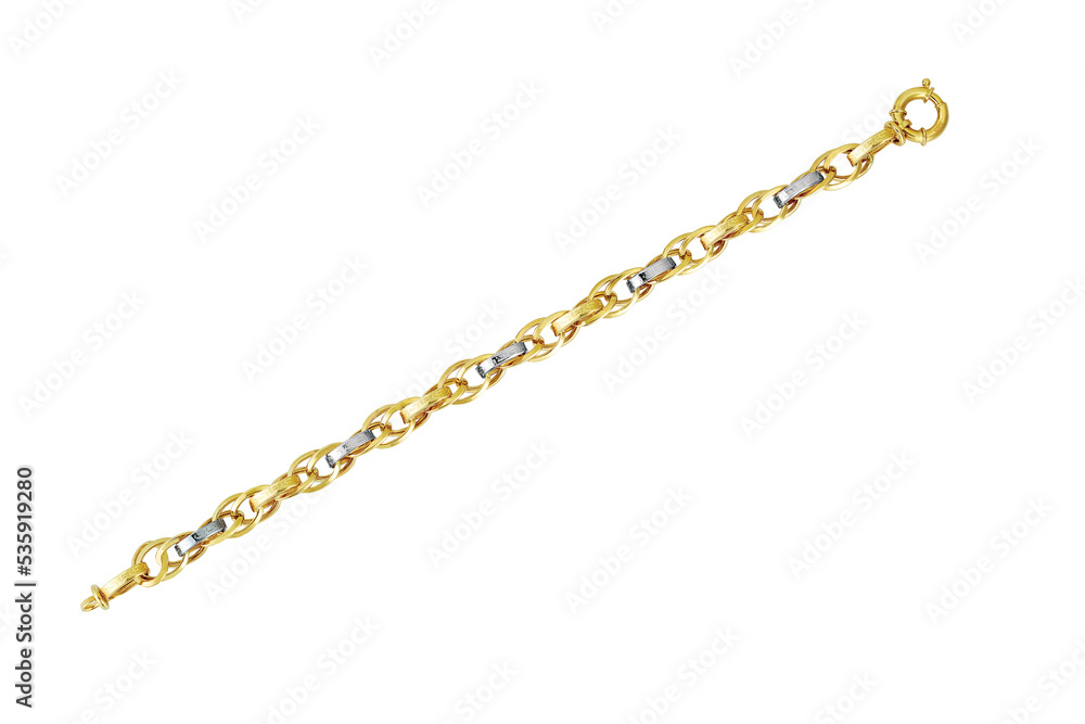 Gold chain bracelet isolated on white background