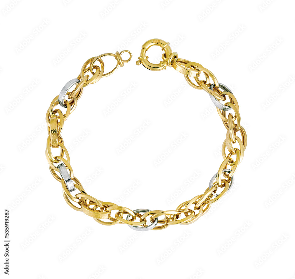 Gold jewelry.Gold bracelet isolated on white background Gold jewelry.Gold bracelet isolated on white background