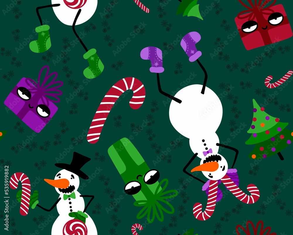 Winter seamless snowman and snowflakes pattern for Christmas wrapping paper and kids notebooks Winter seamless snowman and snowflakes pattern for Christmas wrapping paper and kids notebooks