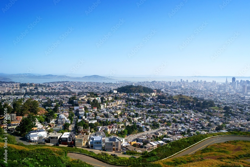 Downtown San Francisco city from Twin peaks. California.