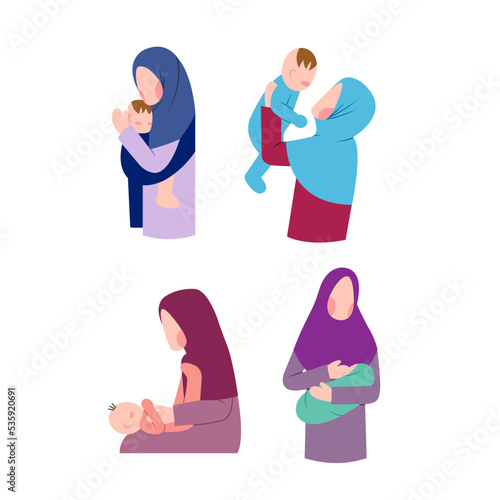Set of Hijab Mother And Baby Character