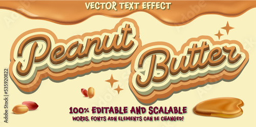 Peanut Butter text, effect template with bold and abstract style use for business brand and logo. Peanut Butter creamy for food smooth yummy editable text effect on white brown background 