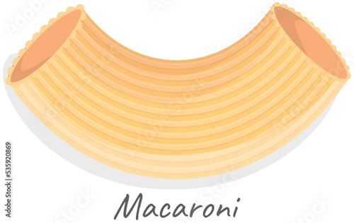 Pasta macaroni. Italian pasta cartoon illustration icon, macaroni, wagon wheels isolated on white. Flour products for food blog or menu design. Dry ingredient, kitchen and cooking theme, restaurant